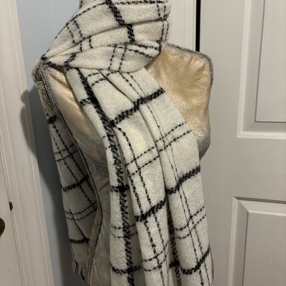 Windowpane Winter White, Black Extra Long/Wide Scarf/Wrap - Picture 2 of 10